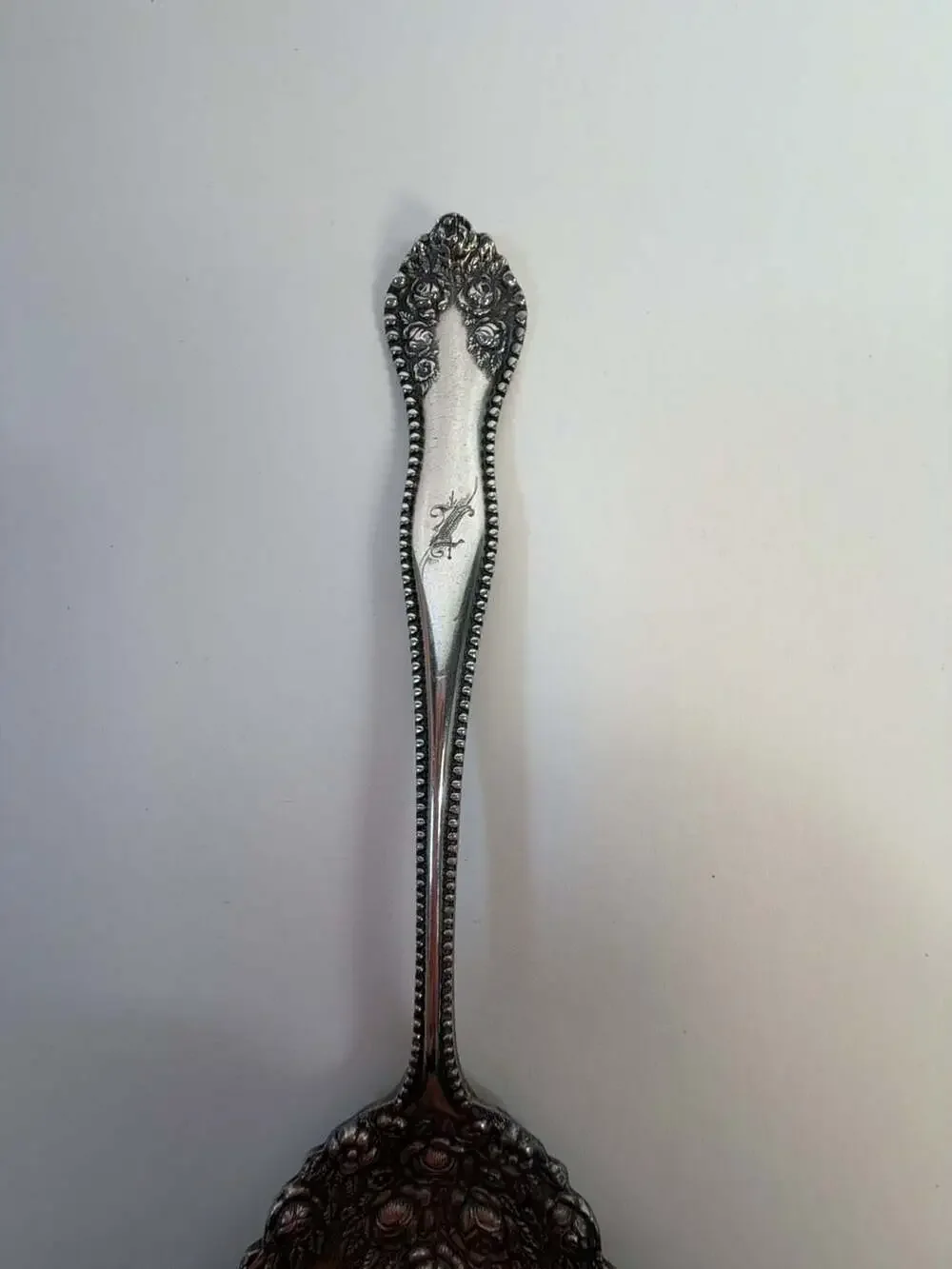 Vintage Silver Plated Floral Repousse Serving Spoon